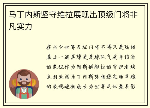 马丁内斯坚守维拉展现出顶级门将非凡实力