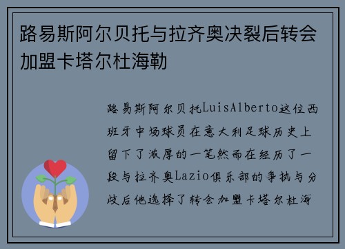 路易斯阿尔贝托与拉齐奥决裂后转会加盟卡塔尔杜海勒 路易斯阿尔贝托与拉齐奥决裂后转会加盟卡塔尔杜海勒