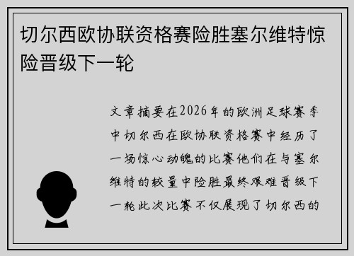 切尔西欧协联资格赛险胜塞尔维特惊险晋级下一轮